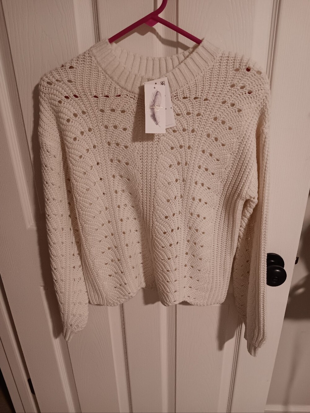 Jessica Simpson Cream Crochet Crewneck Sweater. XS NWT.